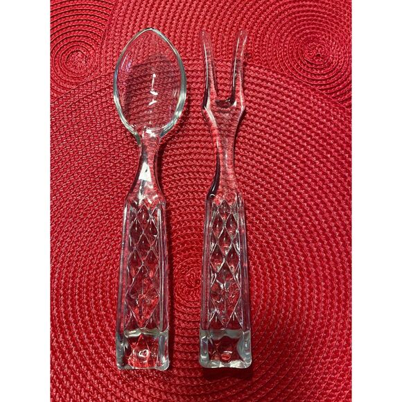 Vintage Anchor Hocking Wexford Pattern Glass Fork Spoon Salad Server Set - Picture 1 of 8